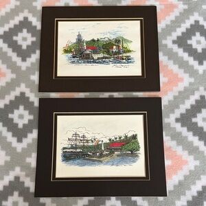 Set of Two Matted Lahaina Maui Hawaii Art Prints John Capone 2001